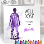 personalised watercolour football girl birthday card