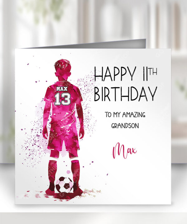 personalised watercolour football boy birthday card