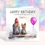 personalised dog lover lady and dog scene 1 birthday card