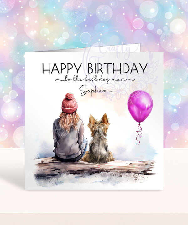 personalised dog lover lady and dog scene 1 birthday card