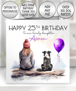 personalised dog lover lady and dog scene 1 birthday card