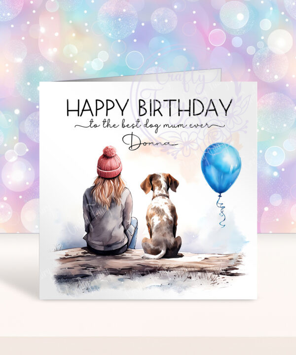 personalised dog lover lady and dog scene 1 birthday card