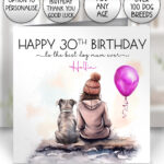 personalised dog lover lady and dog scene 2 birthday card