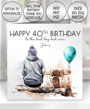 personalised dog lover man and dog scene 2 birthday card