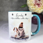 personalised dog lover lady and dog scene 2 mug gift