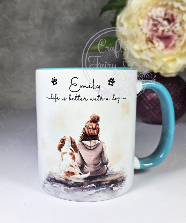 personalised dog lover lady and dog scene 2 mug gift