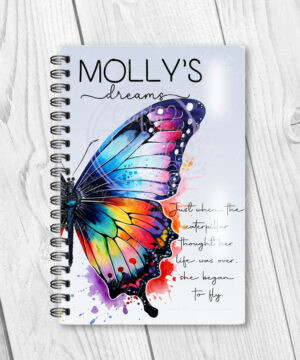 personalised stunning bright watercolour butterfly a5 notebook