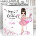 personalised pink lady & love heart cocktail birthday card