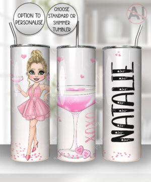 personalised pink lady with love heart cocktail straight tumbler