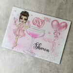 personalised pink lady with love heart cocktail glass chopping board or worktop protector