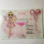 personalised pink lady with love heart cocktail glass chopping board or worktop protector
