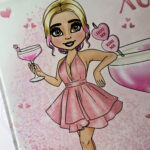 personalised pink lady with love heart cocktail glass chopping board or worktop protector