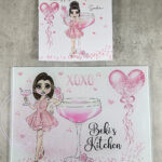 personalised pink lady with love heart cocktail glass chopping board or worktop protector