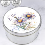 personalised purple aster flowers print large keepsake rectangular tin