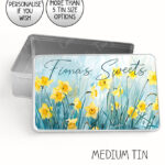 personalised daffodils flowers print large keepsake rectangular tin