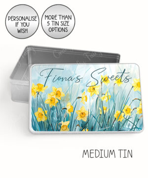 personalised daffodils flowers print large keepsake rectangular tin