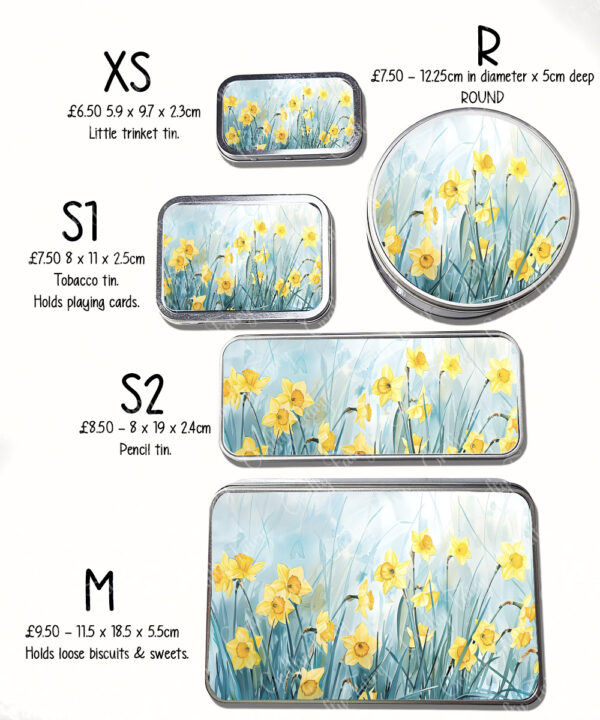 personalised daffodils flowers print large keepsake rectangular tin