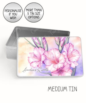 personalised gladiolus flowers print large keepsake rectangular tin