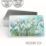 personalised snowdrops flowers print large keepsake rectangular tin