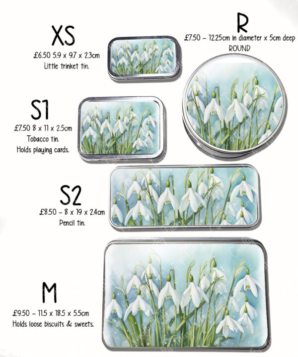 personalised snowdrops flowers print large keepsake rectangular tin