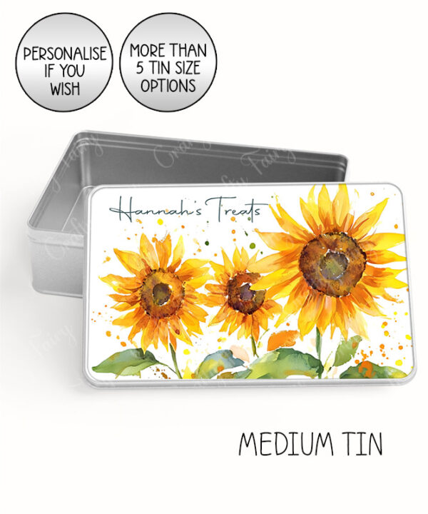 personalised sunflower flowers print large keepsake rectangular tin