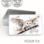 personalised beautiful owl large keepsake rectangular tin