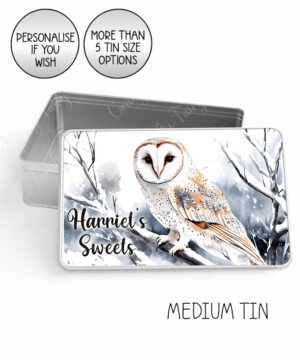 personalised owl on branch large keepsake rectangular tin