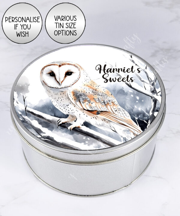 personalised owl on branch large keepsake rectangular tin