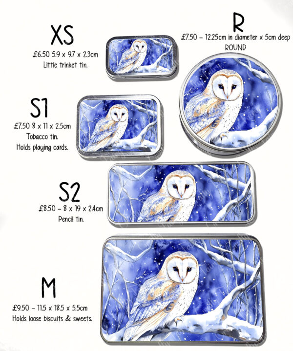 personalised owl blue background large keepsake rectangular tin