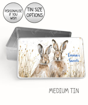 personalised spring hares large keepsake rectangular tin
