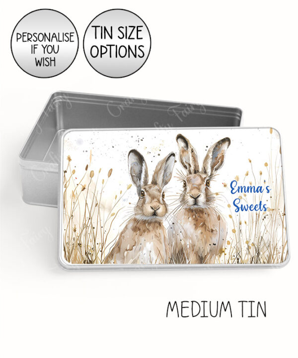 personalised spring hares large keepsake rectangular tin