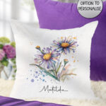 personalised aster flowers dual colour velvet cushion