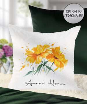 personalised watercolour marigolds dual colour velvet cushion