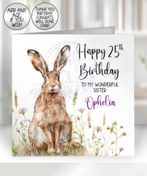 personalised spring hare birthday card