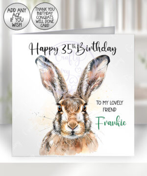 personalised hare face birthday card