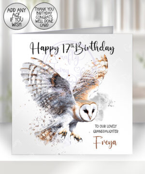 personalised flying owl birthday card