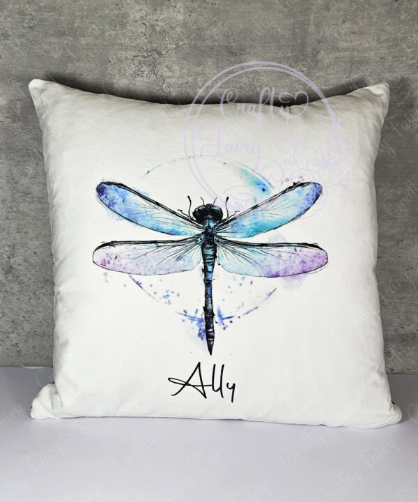 personalised iridescent dragonfly renewal spirit velvet cushion