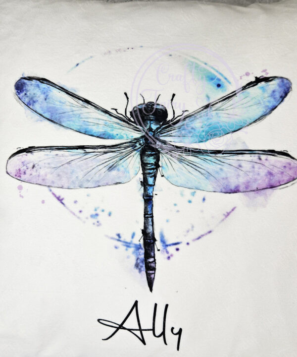 personalised iridescent dragonfly renewal spirit velvet cushion