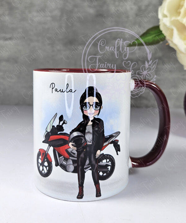 personalised motorbike biker girl mug gift