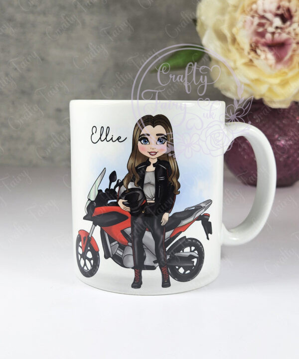 personalised motorbike biker girl mug gift