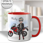 personalised motorbike biker girl mug gift