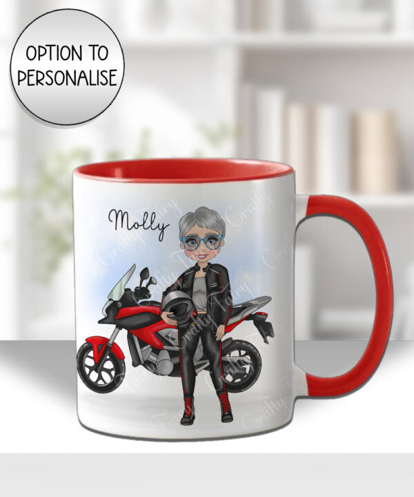 personalised motorbike biker girl mug gift