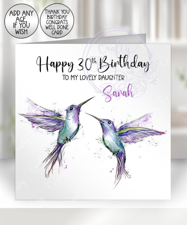 personalised stunning dancing hummingbirds birthday card