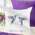 personalised stunning dancing hummingbirds dual colour velvet cushion