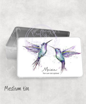 personalised stunning dancing hummingbirds rectangular tin 3 size options