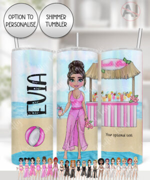 personalised beach lady in black/pink/white swimsuit cocktail bar straight tumbler