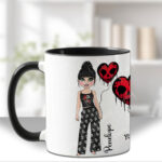 personalised goth girl with skull heart balloon mug gift