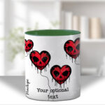 personalised goth girl with skull heart balloon mug gift