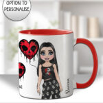 personalised goth girl with skull heart balloon mug gift