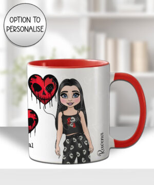 personalised goth girl with skull heart balloon mug gift